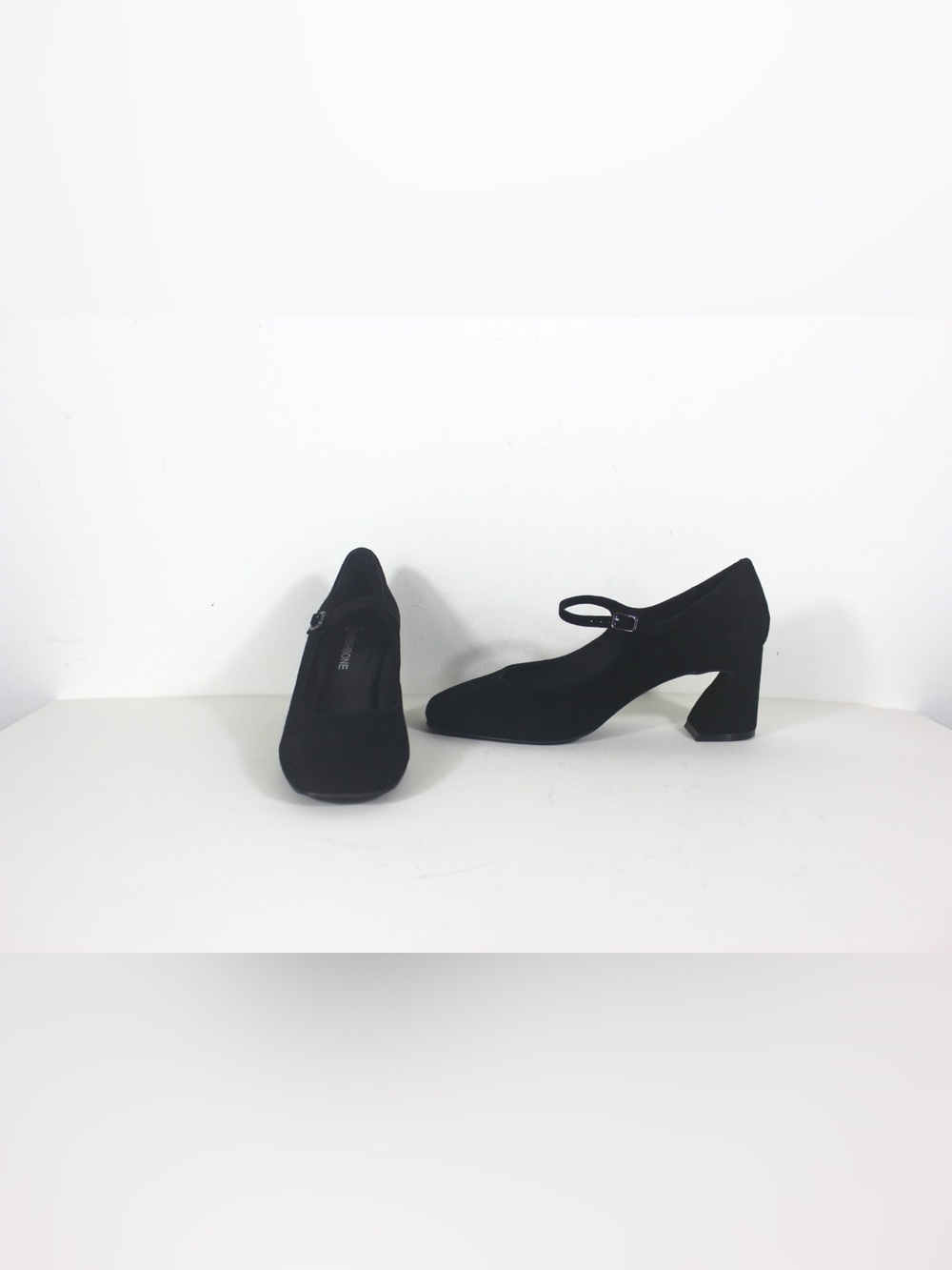 Size 8.5M Wishbone DAPHNE MARY JANE Black Suede Shoes with Flared Block Heel
